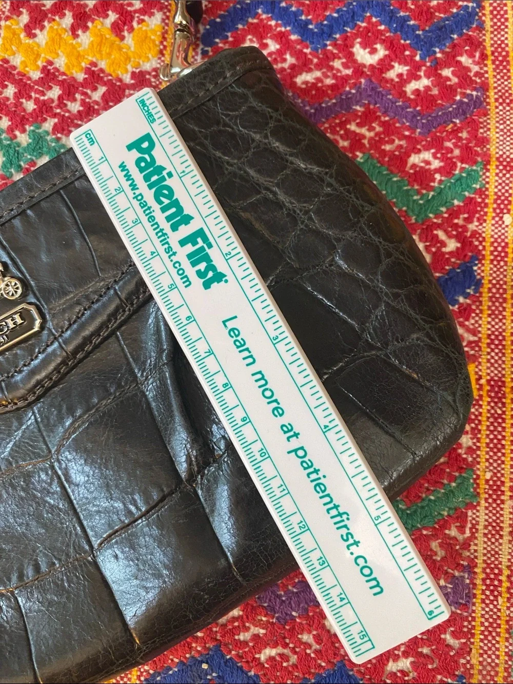 COACH Crocodile Embossed Leather Wristlet/ Handbag